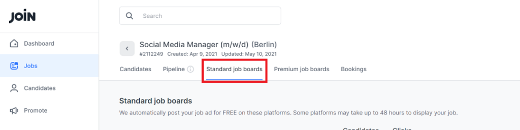 Screenshot showing how to access free job boards