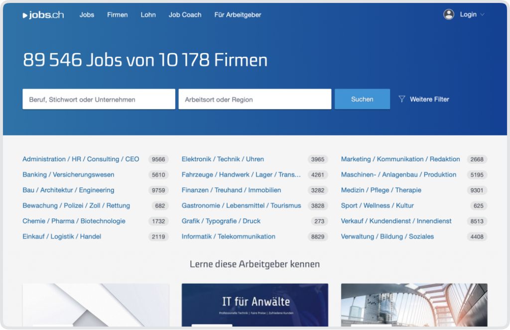 jobs.ch job posting entry page