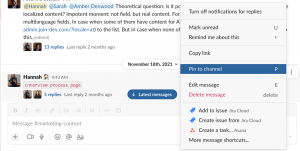 Example of how to pin a message in Slack