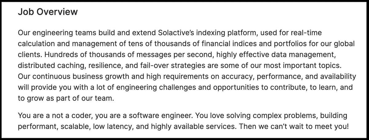 Screenshot from Solactive AG job ad