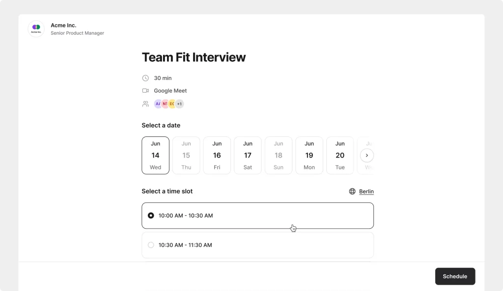 Interview scheduling feature interfaz at Join.com
